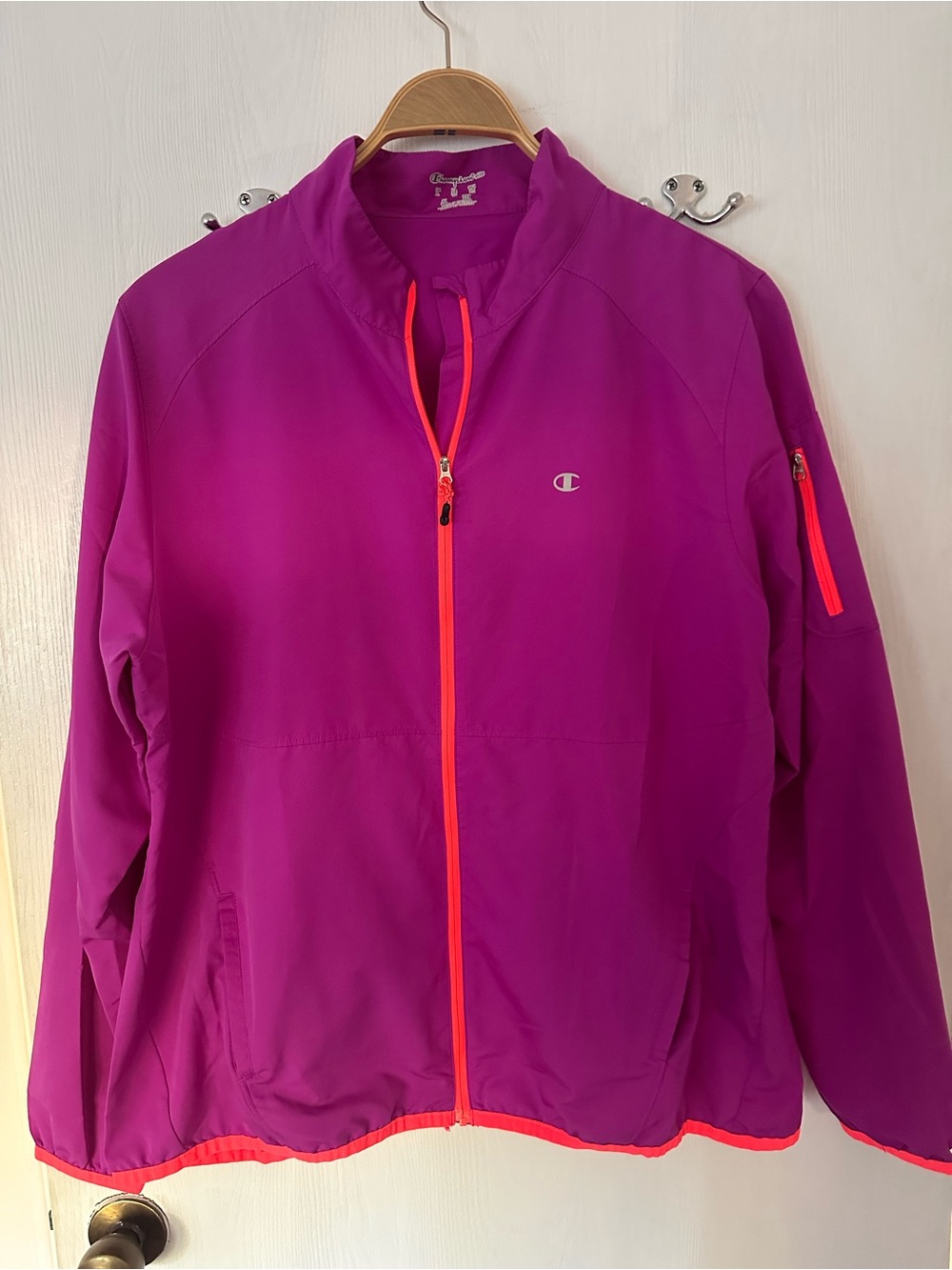 Champion Women's Fuchsia Lightweight Zip-Front Bomber Jacket with Coral Trim